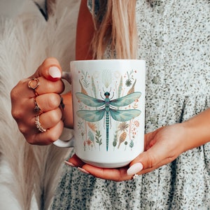 Vintage Dragonfly Coffee Mug, Dragonfly Tea Cup, Insect Lover Mug, Nature Lover Tea Cup, Dragonfly Ceramic Mug, Gift for Her, Gift for Him