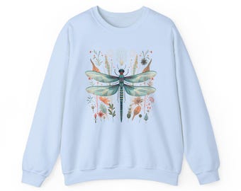 Womens Dragonfly Sweatshirt, Pink Sweatshirt with Dragonfly, Boho Dragonfly Shirt, Dragonfly Birthday Gift, Watercolor Dragonfly