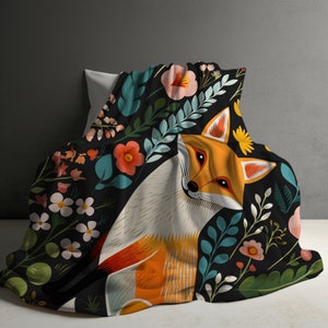 Fox Blanket, Fox Blanket Adult or Kids, Scandinavian Fox, Folk Art Fox Throw, Fox Blanket Personalized, Fox Gifts, Cottagecore Forestcore