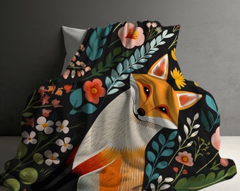 Fox Blanket, Fox Blanket Adult or Kids, Scandinavian Fox, Folk Art Fox Throw, Fox Blanket Personalized, Fox Gifts, Cottagecore Forestcore