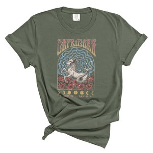 Capricorn Sign Shirt Vintage Zodiac Shirt, Capricorn Celestial T Shirt, Astrology Tee Zodiac Gift December January Comfort Colors Retro Boho Moss