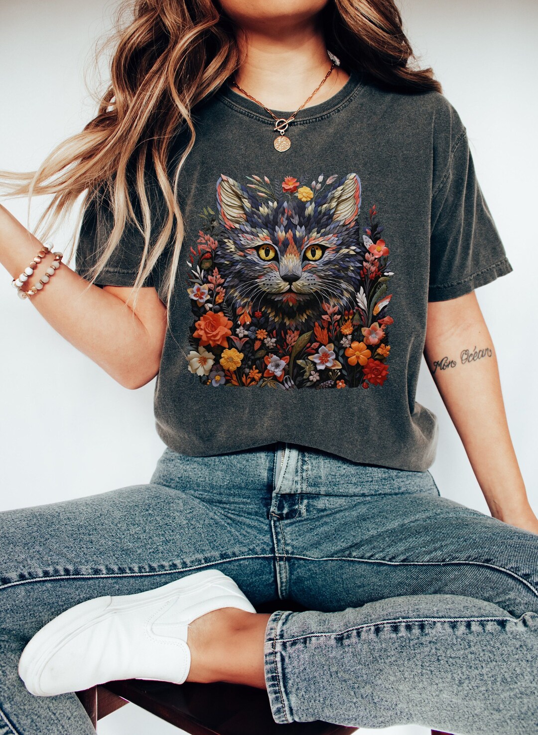 Floral Cat Shirt Cat Mom Shirt Purr Shirt Cat Mom Floral Cat Tee Cat ...