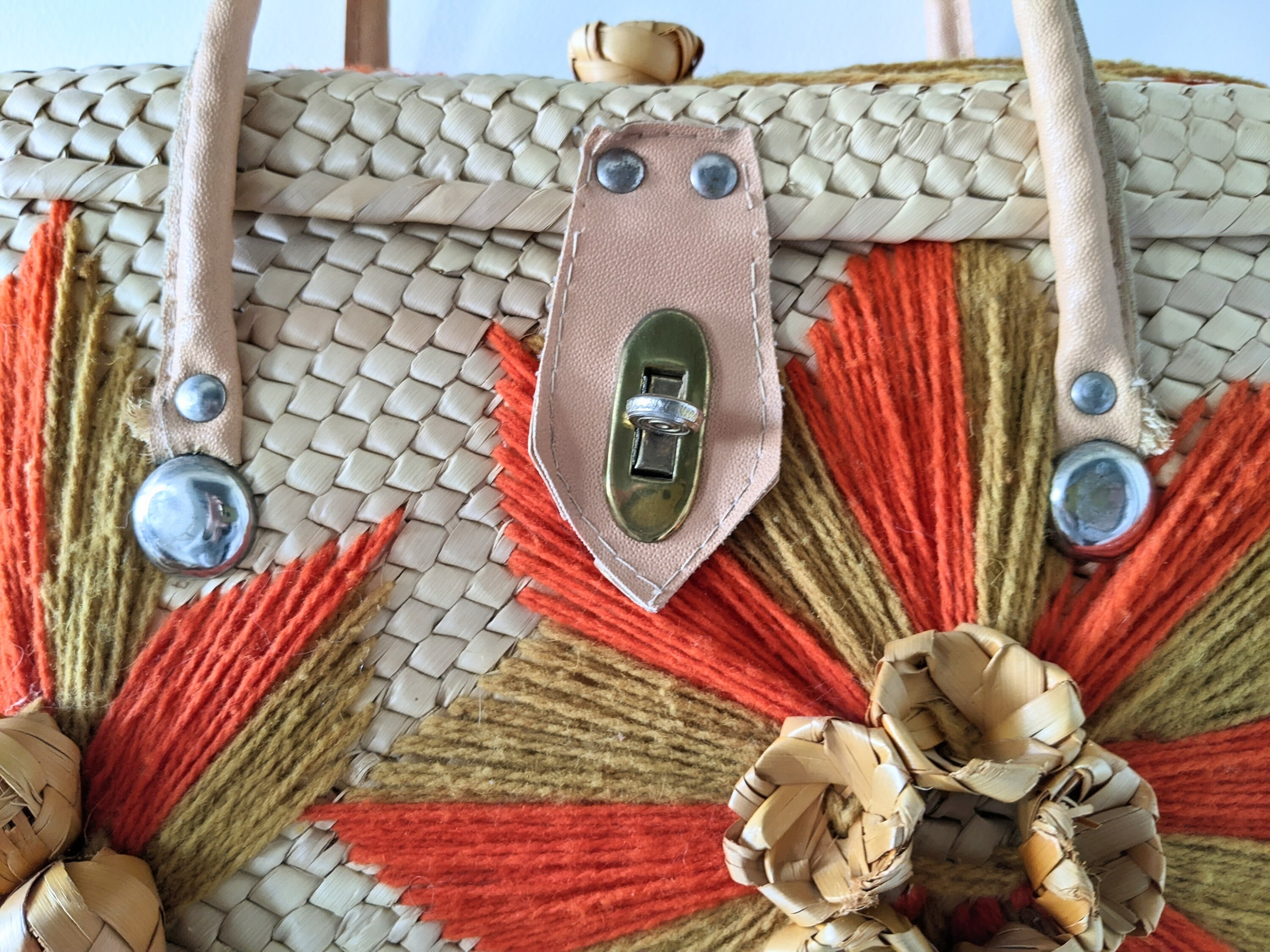 Vintage Woven Straw Rattan Beach Bag Basket Travel Vacation Tote Bag ...