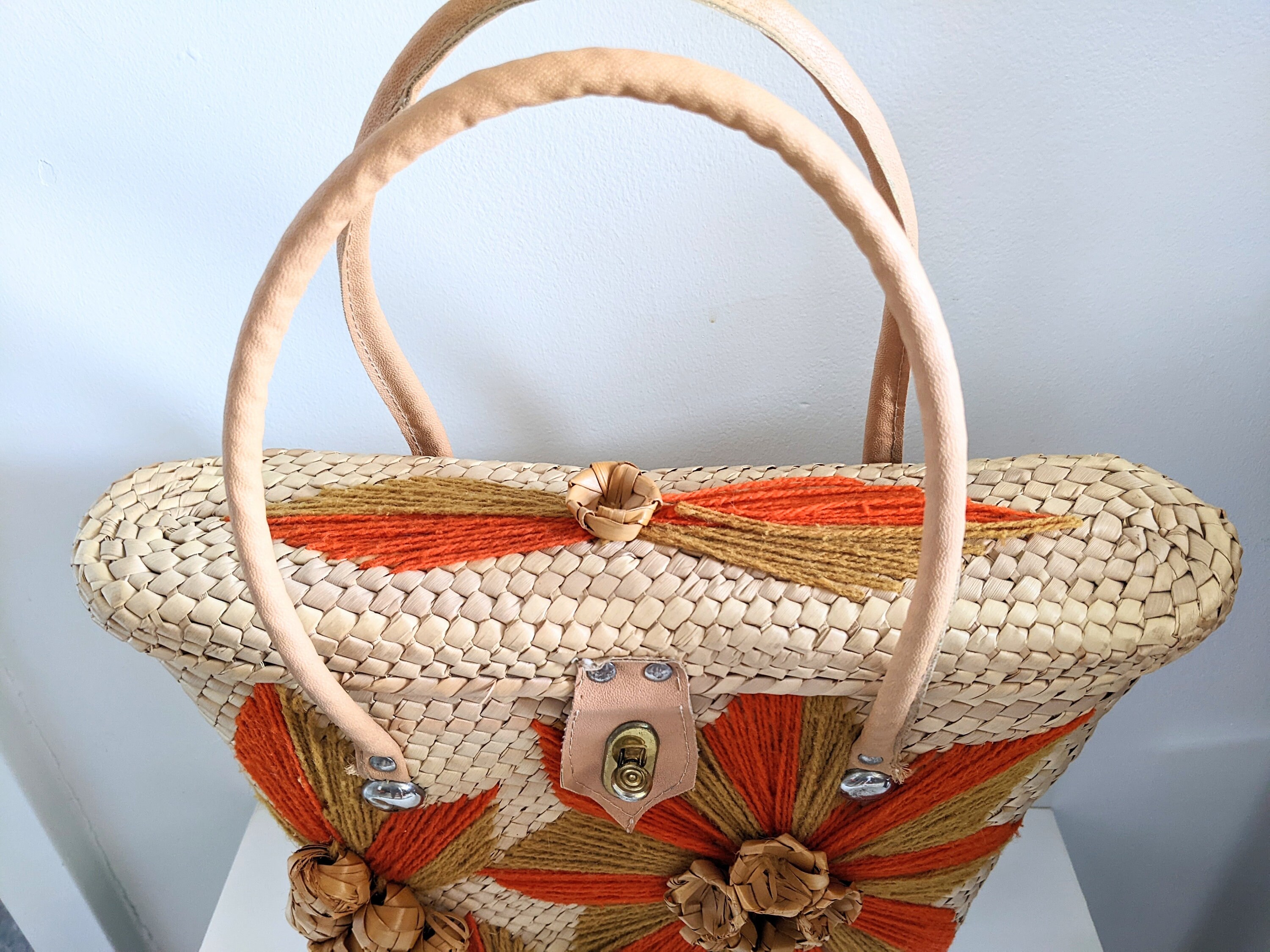 Vintage Woven Straw Rattan Beach Bag Basket Travel Vacation - Etsy
