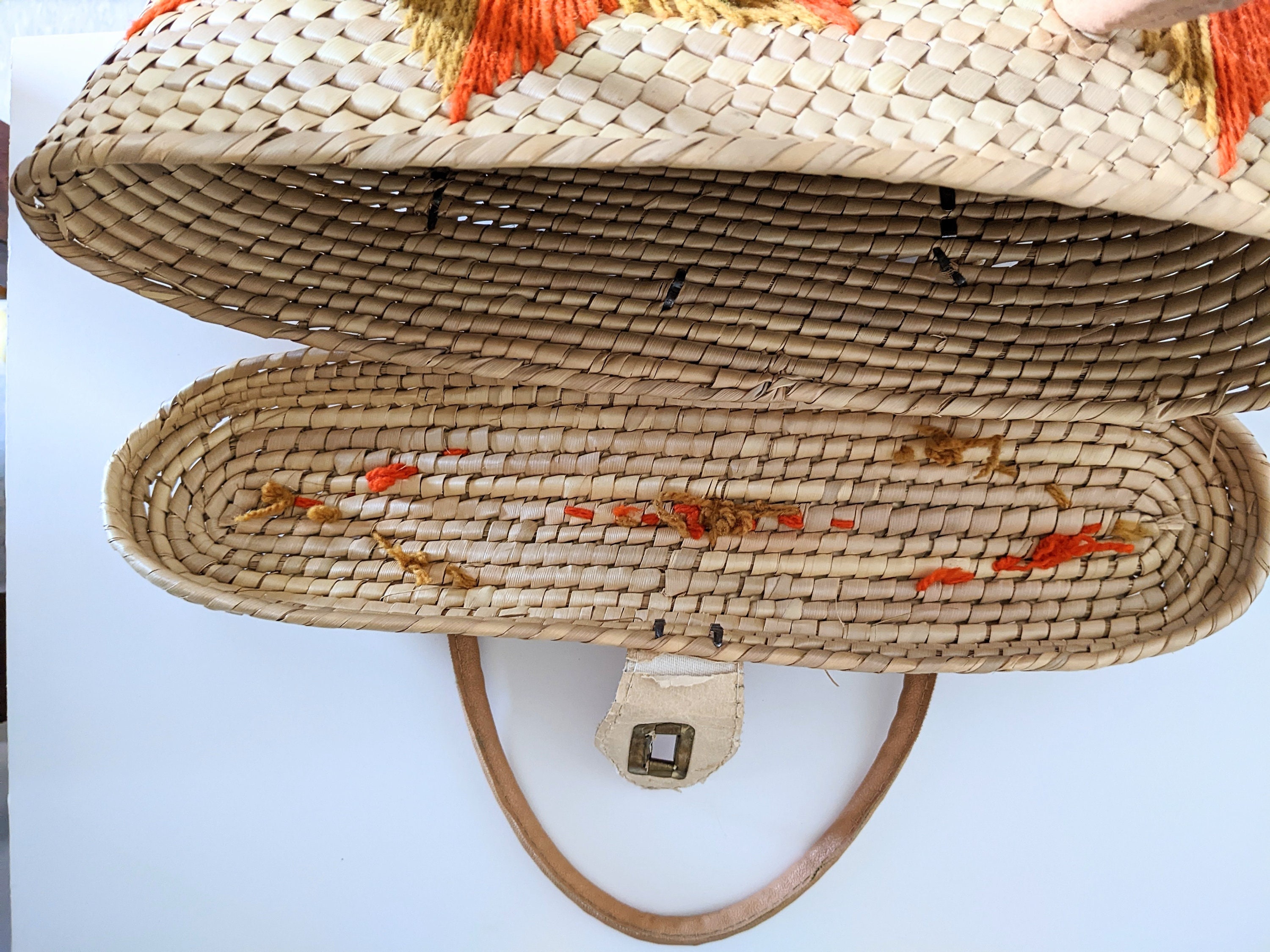 Vintage Woven Straw Rattan Beach Bag Basket Travel Vacation Tote Bag ...