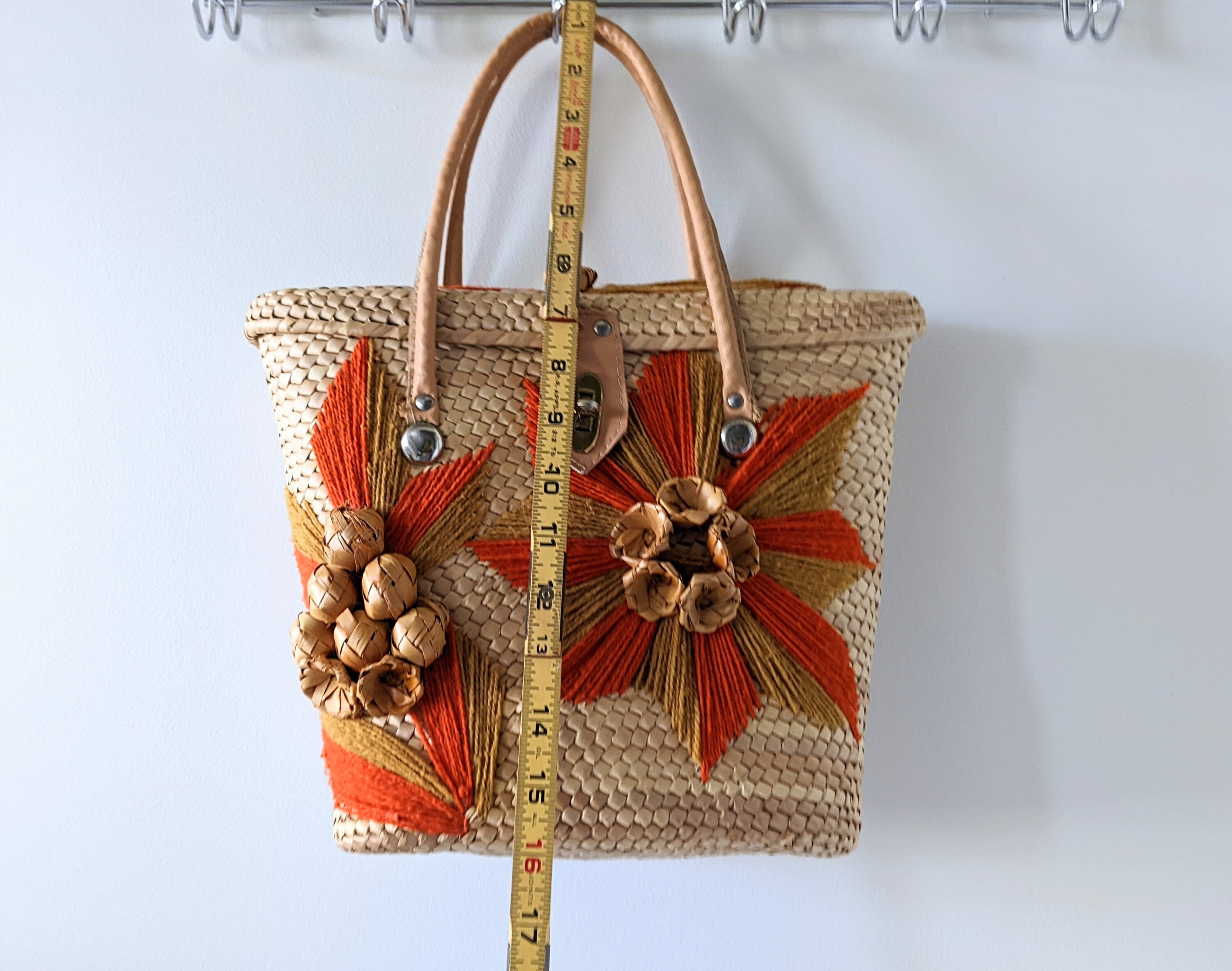 Vintage Woven Straw Rattan Beach Bag Basket Travel Vacation Tote Bag ...