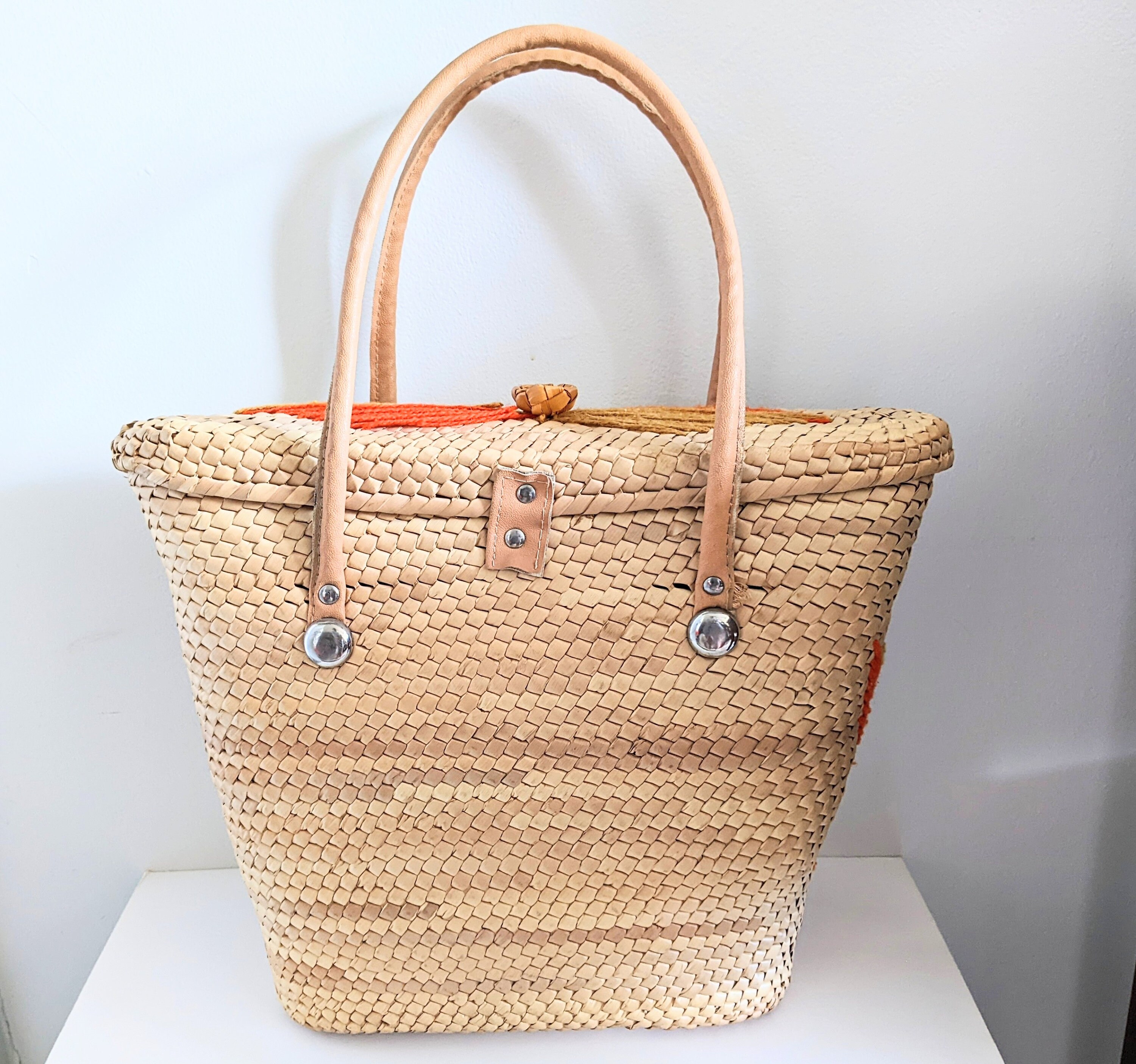 Vintage Woven Straw Rattan Beach Bag Basket Travel Vacation - Etsy