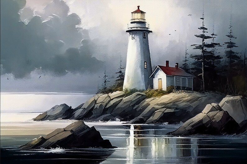 Lighthouse Digital Print 3:2 Cloudy Northern Harbor - Etsy