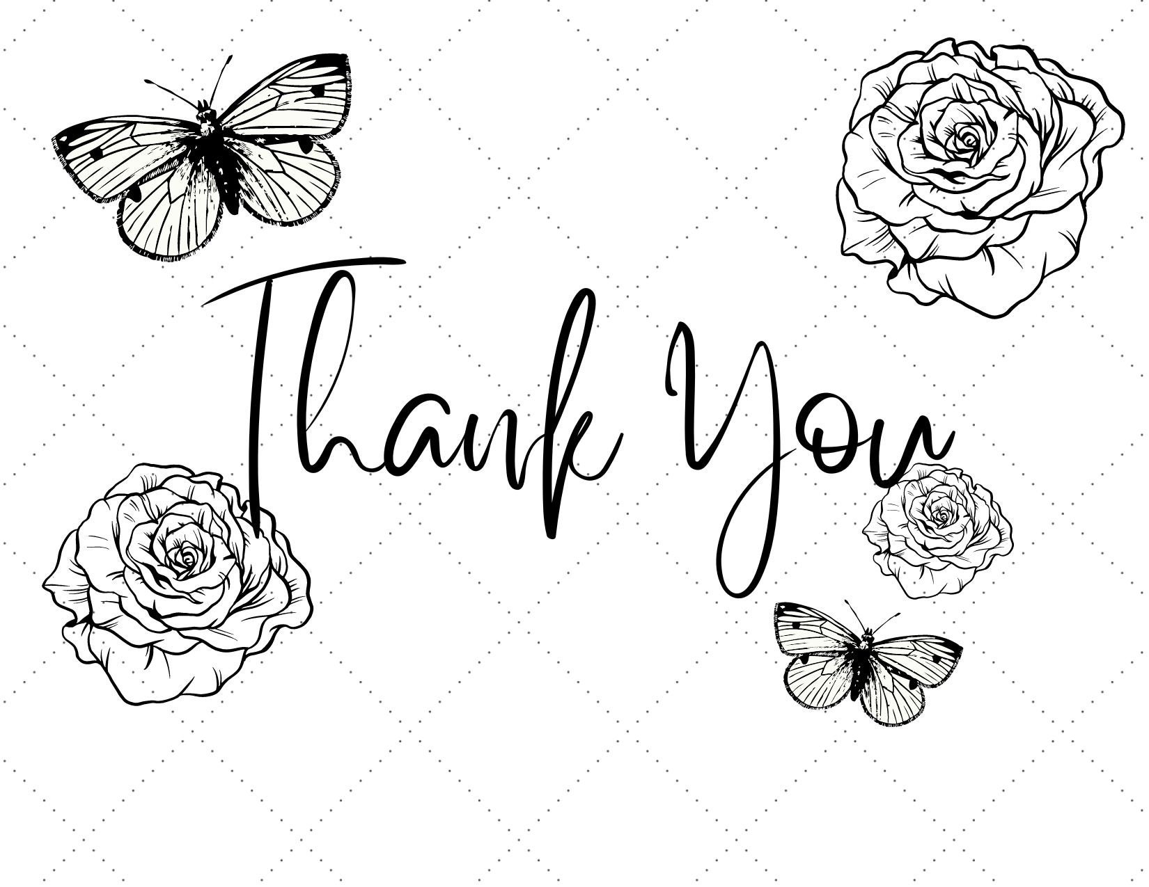 Thank You Card Canva Template Black and White Floral Etsy