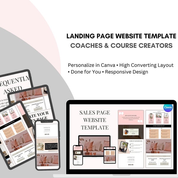 High Converting Sales Page Canva Template, Professional Landing Page, Coaches and Course Creator Website Template, Done for You Sales Funnel