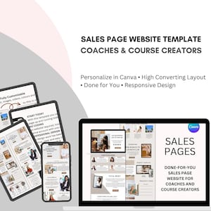Plantilla de Canva para página de ventas de cursos adaptables, sitio web de Canva listo para usar, optimizado para dispositivos móviles y para conversiones.