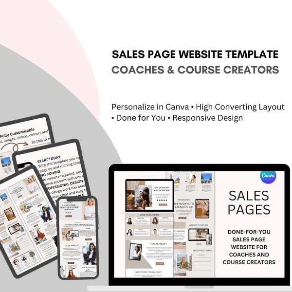 Responsive Course Creator Sales Page Canva Template, Done for You Canva Website, Mobile Friendly, Conversion Optimized, Simple Sales Funnel