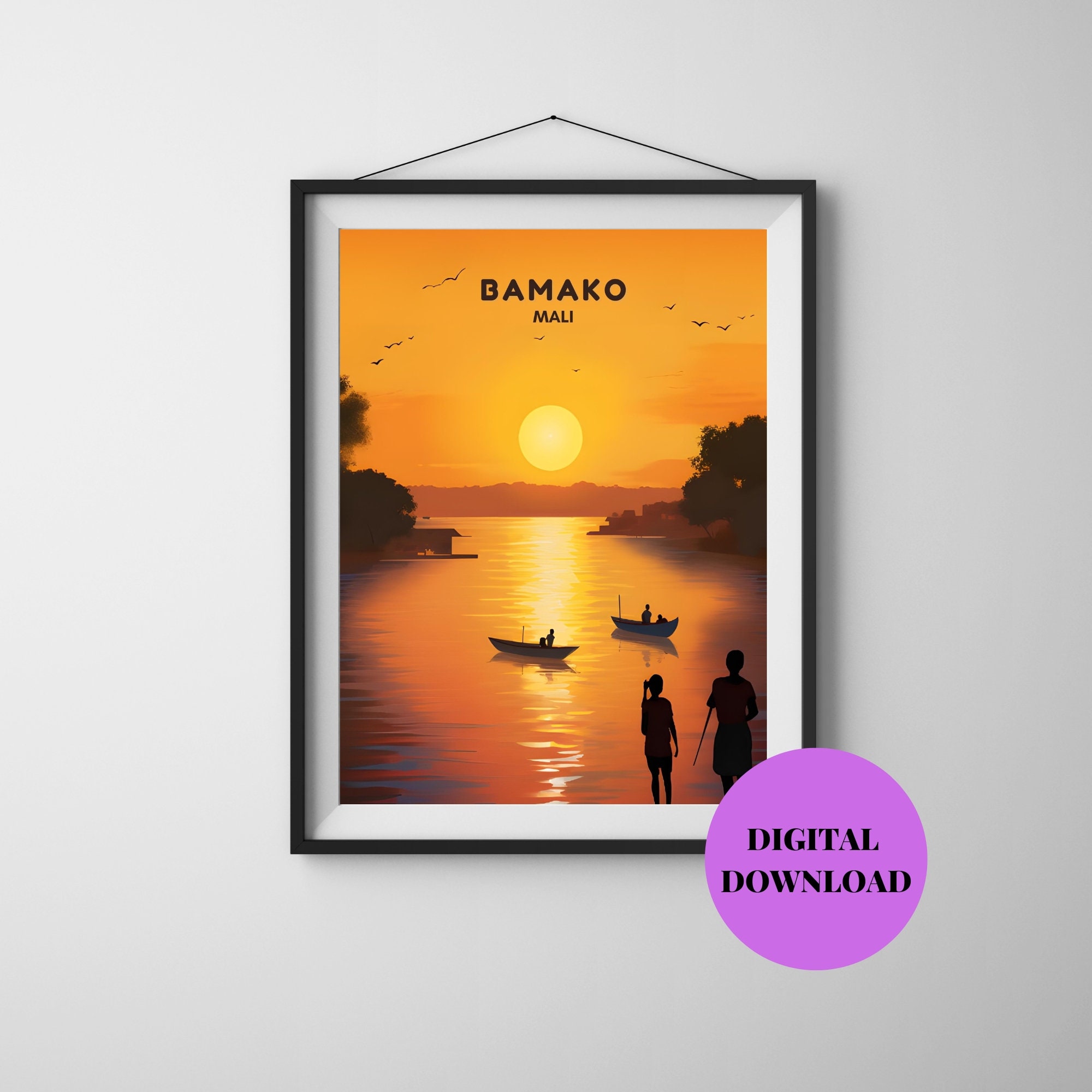 Bamako Print, Mali Skyline Wall Art, Mali Retro Travel Poster, Mali ...