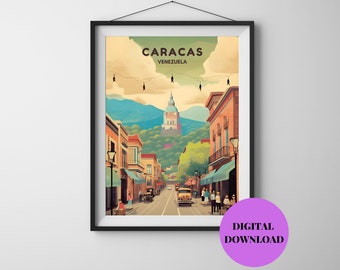 Caracas Print, Venezuela Skyline Wall Art, Retro Travel Poster, Venezuela Souvenir, Venezuela Cityscape Wall Decor, Digital Download Prints