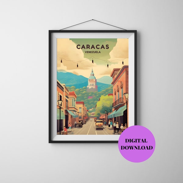 Caracas Print, Venezuela Skyline Wall Art, Retro Travel Poster, Venezuela Souvenir, Venezuela Cityscape Wall Decor, Digital Download Prints