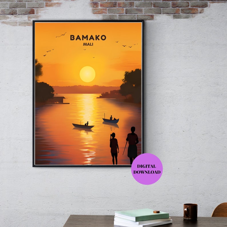 Bamako Print, Mali Skyline Wall Art, Mali Retro Travel Poster, Mali Souvenir, Mali Cityscape ...