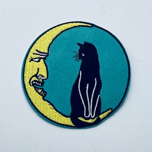 Crescent Moon and Cat Iron On Patch