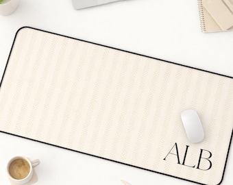 Personalized Desk Mat, Custom Initial Desk Mat, Custom Name Mouse Pad, Striped Checkered Minimalist Design, Gifts for Her or Him
