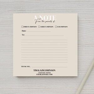 De los padres de Notepad, Bloc de notas personalizado con excusas para la escuela, Nota para los maestros, Notas adhesivas personalizadas