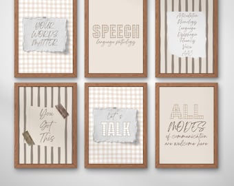 SLP Prints for Speech Room Speech Language Pathology Wall Posters Set of 6 Speech Room Decor Speech Therapy Wall Art Signs Gingham Stripes