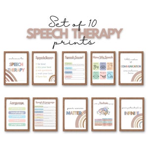 10 carteles para salas de terapia del habla, decoración SLP, gráficos de patologías del habla y lenguaje e impresiones de carteles para la oficina del aula o recursos para niños