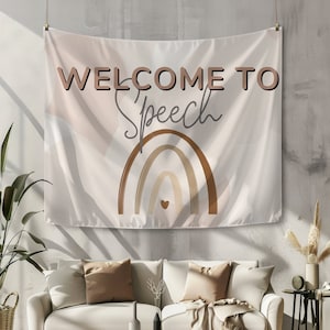 Willkommen bei Speech Tapisserie, Logopädie Wandkunst, SLP Raumdekoration, Logopädie Dekor, Therapeut Klassenzimmer Schild, Boho Regenbogen