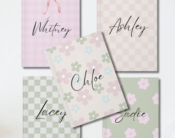 Personalized Journal, Personalized Journal Custom Name, Coquette Bow Boho Checker Journal Notebook, Journal Coquette Stationary for Women