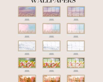 Bundle - Desktop Wallpapers and Organizers, Editable Seasonal Wallpapers with File Organizers, Wallpapers with Folder Icons - Set of 15
