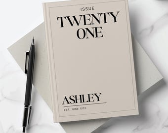 Personalized Birthday Notebook, Custom Magazine Style Journal, Gifts for Twenty Thirst, 21st Birthday, Custom Birth Date Journal