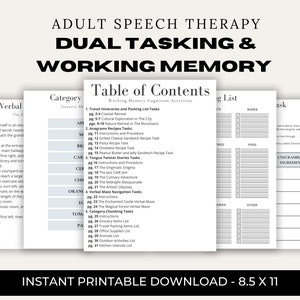 Working Memory Dual Tasking Activities for Adult Speech Therapy, Medical SLP, Patient Worksheets, TBI, Stroke, Brain Injury, Cognitive