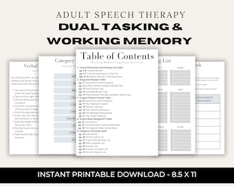 Working Memory Dual Tasking Activities for Adult Speech Therapy, Medical SLP, Patient Worksheets, TBI, Stroke, Brain Injury, Cognitive