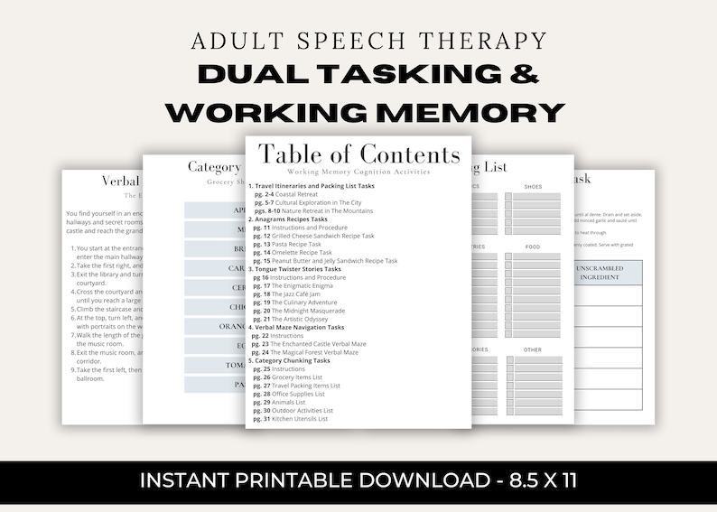 Working Memory Dual Tasking Activities for Adult Speech Therapy ...