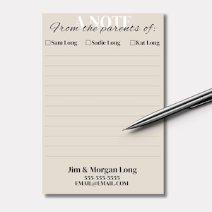 From the Parents of Post-it® Notes, Personalized Excuse Notepad for School, Note to School Teachers, Custom Notepad, Teacher Communication