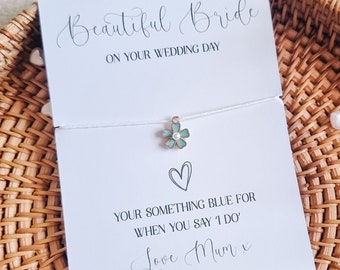Something blue, gift for bride, morning of wedding gift,something blue for bride,something blue bouquet charm, personalised wedding keepsake