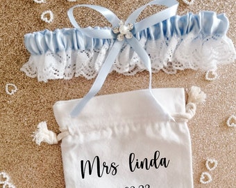 Personalised Garter gift set, wedding gift for bride, something blue, wedding garter, personalised gifts, wedding gift bags
