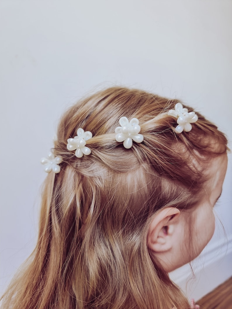 Pearl flower clips, claw clips, flower girl, mini clips, baby clips, toddler hair clips, hair clip set, flower hair clip, flower girl gift image 3