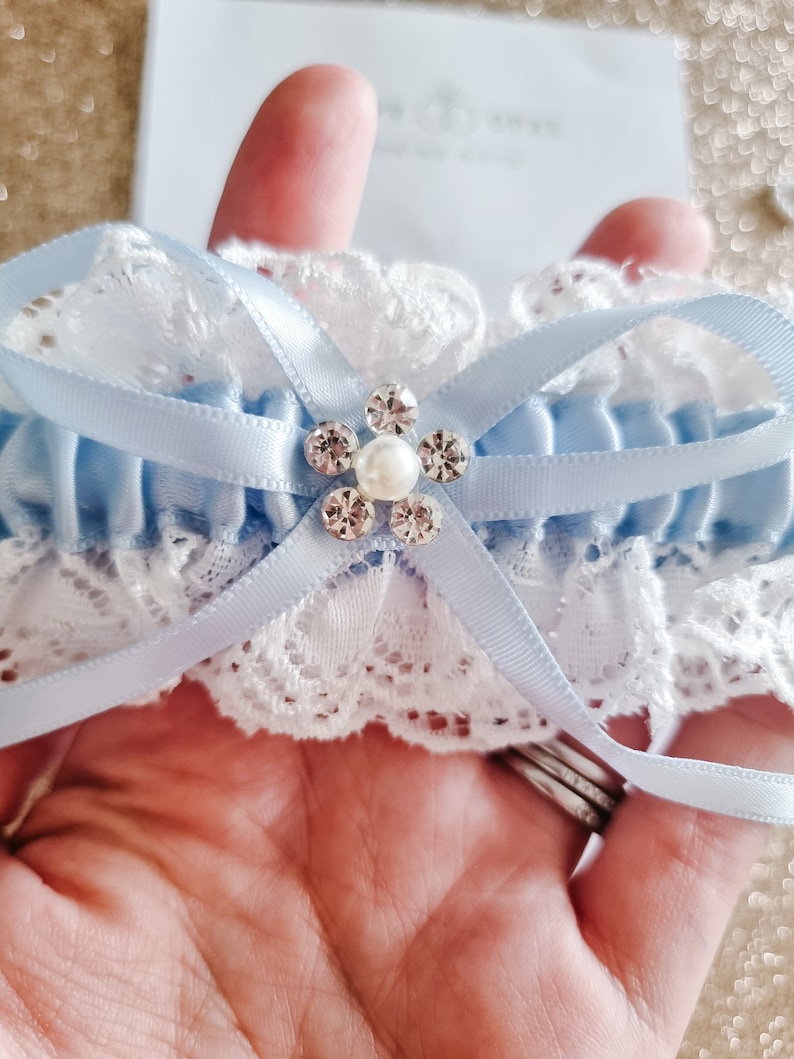 Personalised Garter gift set, wedding gift for bride, something blue, wedding garter, personalised gifts, wedding gift bags zdjęcie 2