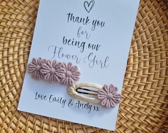Flower girl, Bridesmaid gift, token gift, wedding thank yous, personalised hair accessories, hair clips, hair slides, wedding party gifts