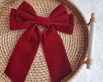 Red velvet bow, large bow, hair bow, hair clip, barrette clip, large bow