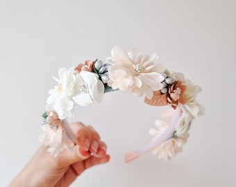 Banda de alicia de niña de flores, accesorios para el cabello de dama de honor, accesorios para el cabello de boda, diadema de niña de flores, diadema de boda, diadema de flores