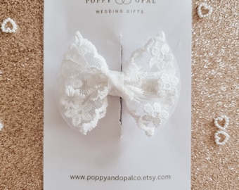 Lace hair bow, flower girl, hair accessory, toddler clips, Bridesmaid accessories, toddler hair clip, flower girl hair clip