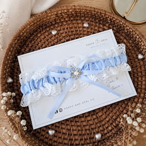 Personalised Garter gift set, wedding gift for bride, something blue, wedding garter, personalised gifts, wedding gift bags