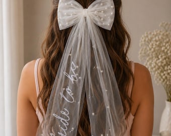 Brautaccessoires, Haarschleife aus Tüll und Perlen, Geschenk für die Braut beim Junggesellinnenabschied, Gastgeschenke für die Brautjungfern, Gastgeschenke, Schleierschleife mit Perlen, Junggesellinnenabschied