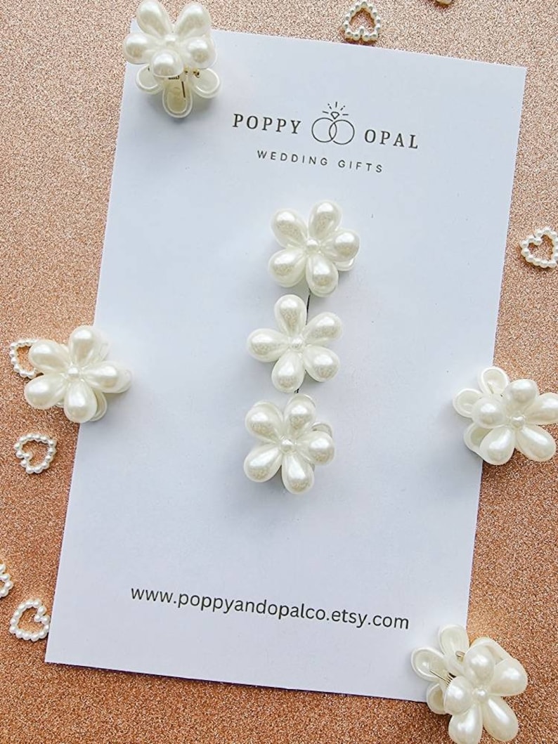 Pearl flower clips, claw clips, flower girl, mini clips, baby clips, toddler hair clips, hair clip set, flower hair clip, flower girl gift image 2