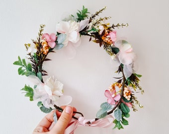 Couronne de fleurs, bande alice de fille de fleur, accessoires de cheveux de demoiselle d'honneur, accessoires de cheveux de mariage, bandeau de fille de fleur, bandeau de mariage