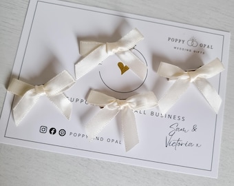 Mini ivory white satin bow,Girls hair bow, flower girl, hair accessory, toddler clips, Bridesmaid,  toddler hair clip, flower girl hair clip