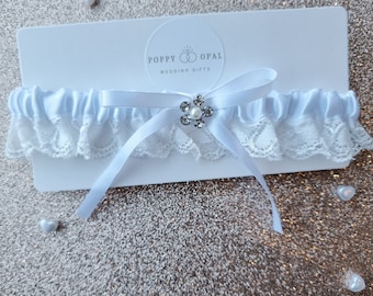 ALL WHITE GARTER, Personalised Garter gift bag set, wedding gift for bride, wedding garter, personalised gifts, wedding gift bags