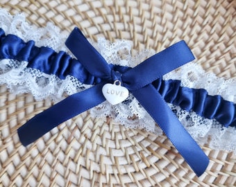 Personalised Garter gift set, wedding gift for bride, something blue, wedding garter, personalised gifts, wedding gift bags, navy garter