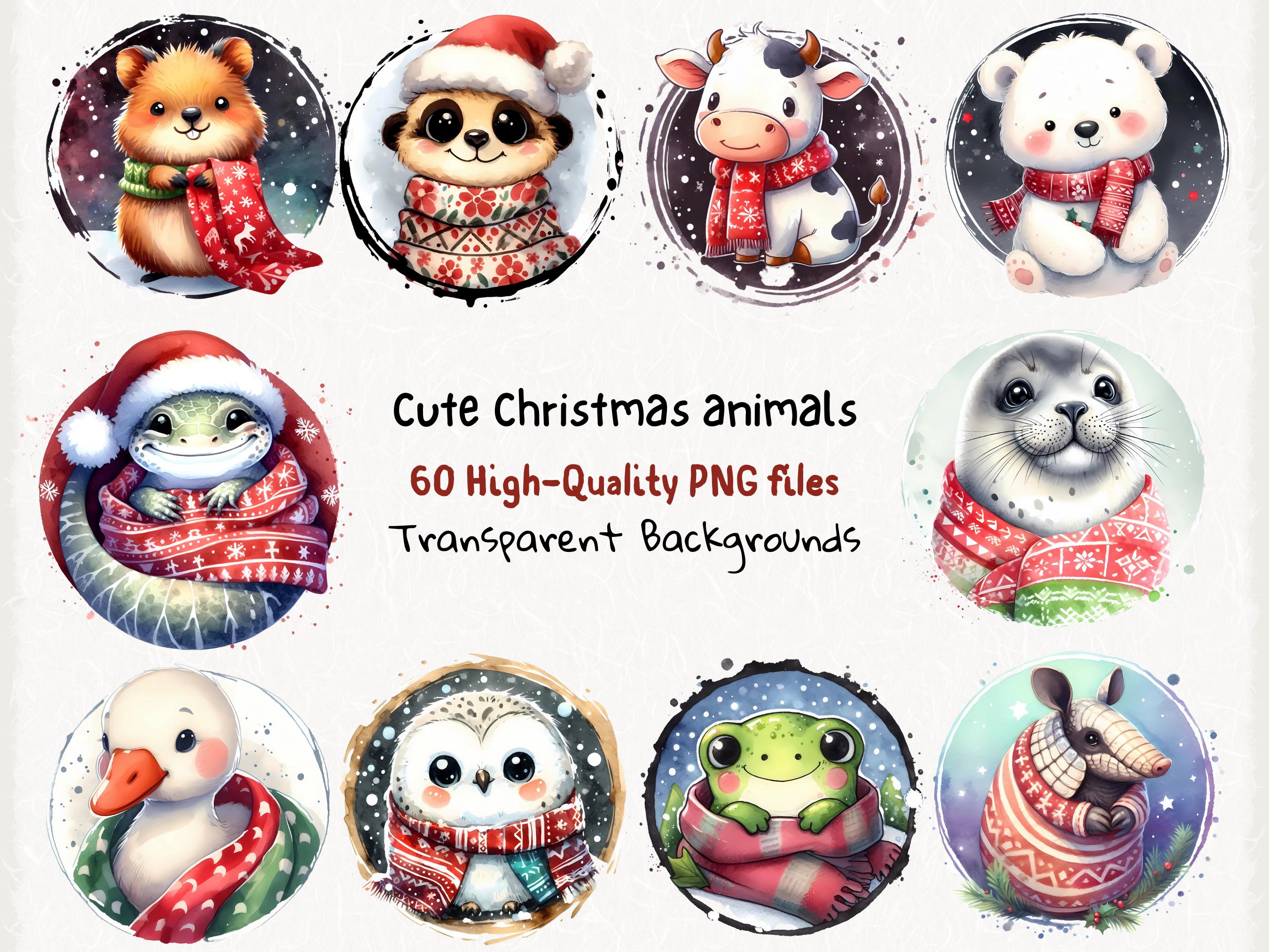 60 Christmas Animals Clipart: Cute Festive PNG Bundle (digital Download ...