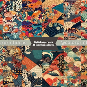 12 Elegant Japanese Seamless Patterns, Digital Paper Set for Scrapbooking, Crafts, Fabric, Digital Download